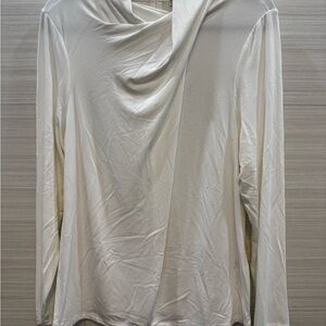 Elie Tahari Cream Twist Wrap Drape Neck Long Sleeve Top size XL